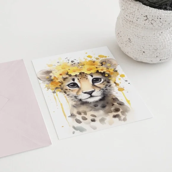 Watercolor Baby Leopard Portrait Wall Art Illustration Print Poster Unframed - Picture 6 of 6